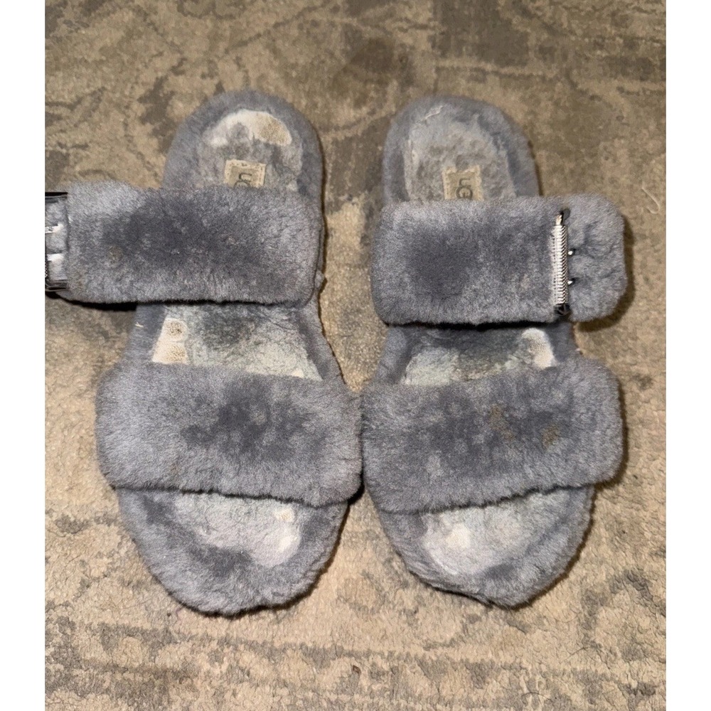 UGG Fuzz Yeah Genuine Shearling Gray Shoesโ Slides Slipper Size 9 M Womens